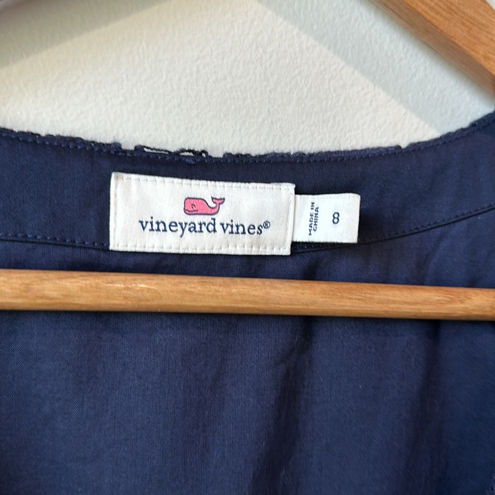 Vineyard Vines Navy Lace Pleated V Neck Sleeveless Dress 8 - Picture 5 of 7